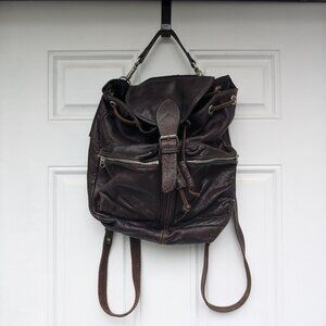Vintage 90s Leather Dark Brown Rugby Backpack Grunge Canada